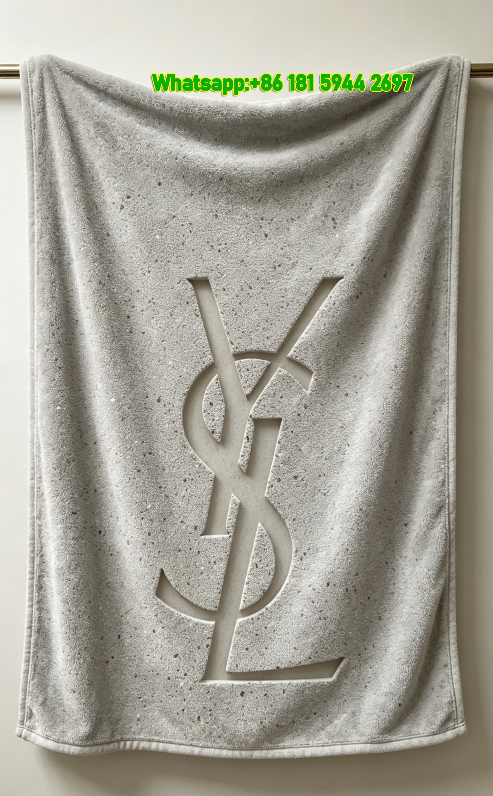 Yves Saint Laurent YSL Grey Concrete Texture Logo Printed Fleece Throw Blanket IMG_3202